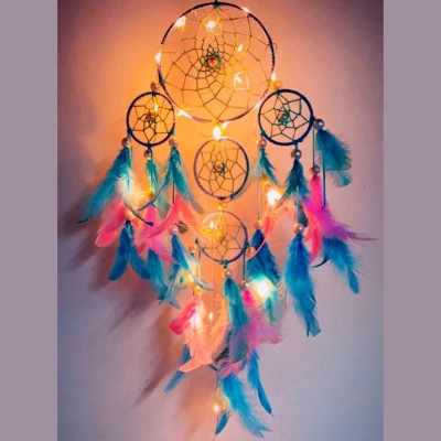 new lucky Pastel 4 Tier with Pretty Lights ~ Handmade Hangings for Positivity Feather Dream Catcher(53 inch, Multicolor)