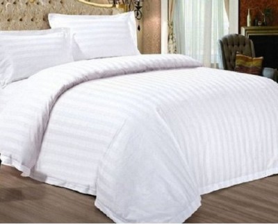 fashion home 188 TC Cotton Double Striped Flat Bedsheet(Pack of 1, White)