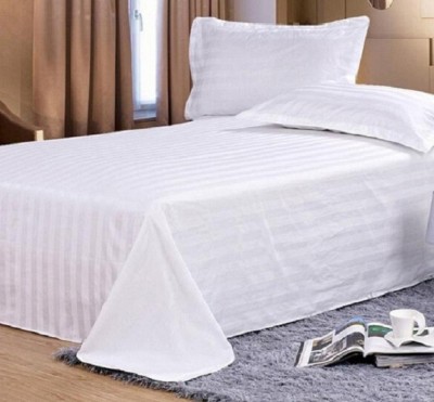 fashion home 188 TC Cotton Double Striped Flat Bedsheet(Pack of 1, White)