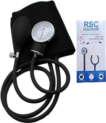 rsc healthcare Rsc-103 Aneroid Sphygmomanometer Dial Bp Monitor With Black Dual Head Aluminum Stethoscope For All Stethoscope Cardiology Stethoscope (Dual Side Chest Piece) Dual Head Stethoscope Dial Type Pressure Guard Sphygmomanometer Aneroid Bp Monitor ( Made In India ) Bp Monitor(Black)