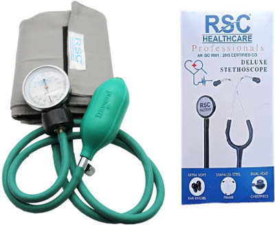 rsc healthcare Rsc-102 Aneroid Sphygmomanometer Dial Bp Monitor With Black Dual Head Aluminum Stethoscope For All Stethoscope Cardiology Stethoscope (Dual Side Chest Piece) Dual Head Stethoscope Dial Type Pressure Guard Sphygmomanometer Aneroid Bp Monitor ( Made In India ) 6 Month Warranty Bp Monito