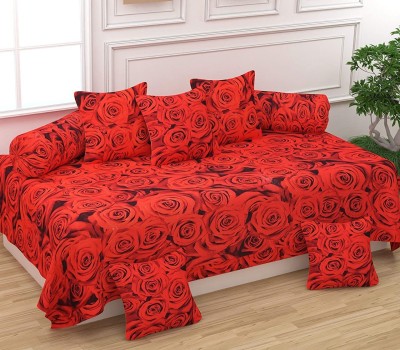 JIKOM Cotton Floral Diwan Set(Red)