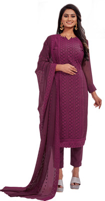 Deetya arts Georgette Embroidered Kurta & Churidar Material