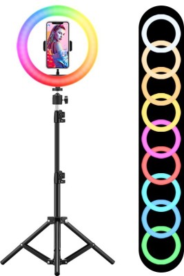 Setster RGB Ring Light with Adjustable Tripod Stand, Mini LED Dimmable Selfie Ring Light with Cell Phone Holder Desktop LED Lamp with USB for Makeup, YouTube, Video, Photography, Shooting Ring Flash(Multicolor)