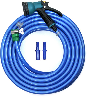 purvish 10 METER SHINE BLUE FLEXIBLE HOSE PIPE WITH ACCESSORIES (Pipe Diameter Size 0.5 Inch, 12 mm) GARDENING, PET BATHING AND CAR WASHING Spray Gun