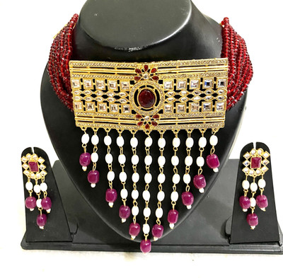 NIKYANKA Brass Gold-plated Maroon Jewellery Set(Pack of 1)