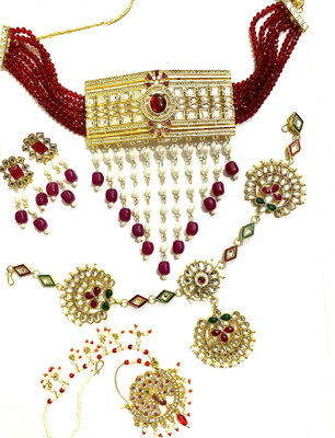 NIKYANKA Brass Gold-plated Maroon Jewellery Set(Pack of 1)