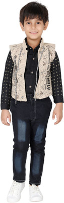 DKGF FASHION Boys Party(Festive) Shirt Jeans, Waistcoat(Black,beige,blue)