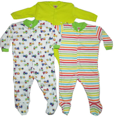 RUDRA K A Romper For Baby Boys & Baby Girls Casual Geometric Print Cotton Blend(Light Green, Pack of 3)