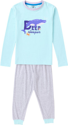 Cub McPaws Kids Nightwear Boys Printed Cotton Blend(Blue Pack of 1)