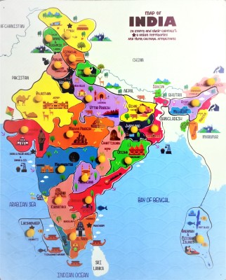 MECDOIT INTERNATIONAL India Map Puzzle with State Name Made By Wooden Board(Multicolor)