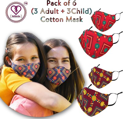 SUBHUSHA SUPER SAFETY 3 Layer Cotton Bandhani printed Adult and Child combo mask pack specially design for traditional occasio (Navratri)n. Reusable Washable Breathable Skin Friendly Soft Cotton Fabric Face Mask with Adjustable Ear loops for Adult teen men women (Anti Pollution Mask , Anti Viral Mas