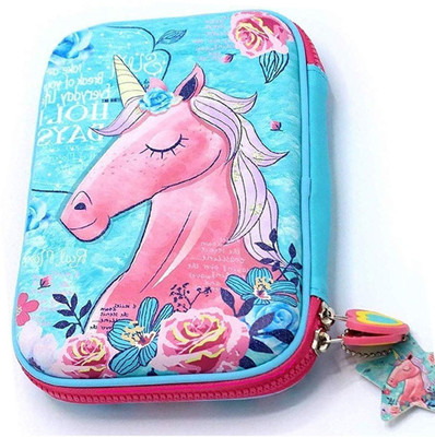 Cyrus Branded Unicorn Print Large Capacity Broad Hardtop EVA Case Organizer Cosmetic Bag