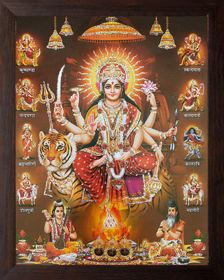 DARVIN DURGA MAA PHOTO FRAME | DURGA MAA PAINTING | DURGA MAA PHOTO FRAME FOR POOJAN | DURGA MAA 9 ROOP PHOTO FRAME FOR NAVRATRI POOJAN Religious Frame