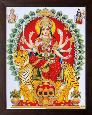 DARVIN DURGA MAA WITH SHIVA VISHNU JI PHOTO FRAME | DURGA MAA PAINTING | DURGA MAA PHOTO FRAME FOR POOJAN | DURGA MAA 9 ROOP PHOTO FRAME FOR NAVRATRI POOJAN Religious Frame