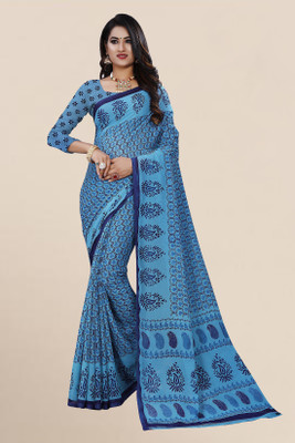 RUNAYA NX Printed Bollywood Georgette Saree(Blue)