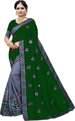 VIRTOYA FAB Embroidered Bollywood Silk Blend, Art Silk Saree(Dark Green)