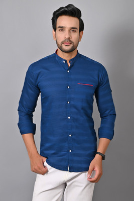 PROTOZONE Men Self Design, Solid Casual Light Blue Shirt