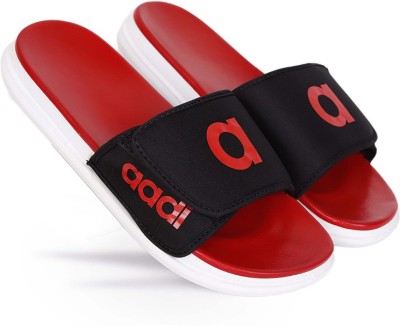 aadi Men Men's Red & Black Synthetic Leather Daily Casual Slipper Slides(Red, Black , 7)