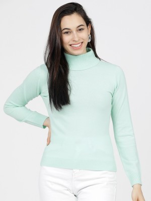 Tokyo Talkies Solid Turtle Neck Casual Women Light Green Sweater