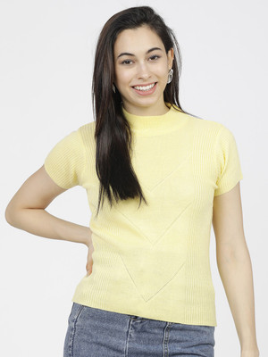 Tokyo Talkies Solid High Neck Casual Women Yellow Sweater