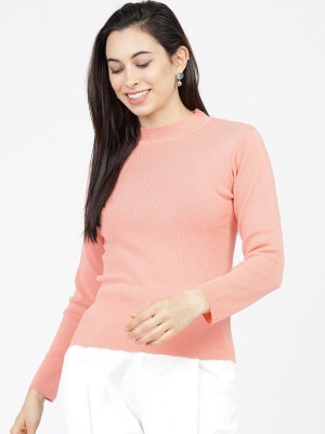 Tokyo Talkies Solid Round Neck Casual Women Pink Sweater