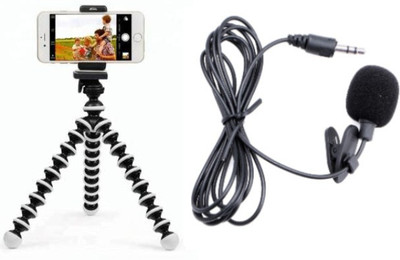 Dg Beex Best High Pitch PLastic Clip Collar Mic With Gorilla Mini Tripod flexible Portable mini tripod with selfie tripod Mobile Attachment Holder Perfect Mono-pod with Gorilla Stand for DSLR & Action Three-Dimension ( Youtube Videos , Insta Reels , Vlogging & Many More ) (White & Black) Tripod Kit(