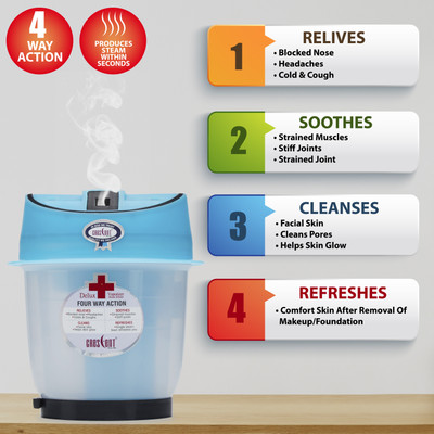 CRESCENT Delux Steam Inhaler 4 Way Action ( Stay Healthy Look Beautiful Live Better ) Vaporizer(Ice Blue, Transparent)