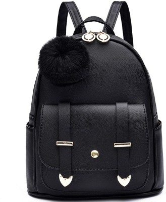 Bizarre Vogue Cute Pompom Women Backpack 4 L Backpack(Black)
