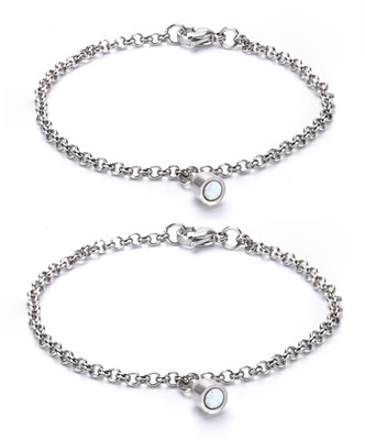 ruby collection Stainless Steel Silver Coated Bracelet(Pack of 2)
