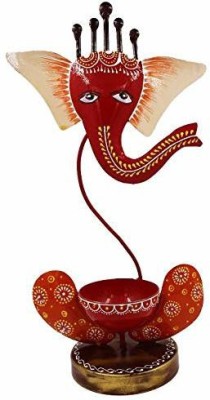 Khamma Ghanni Handicrafts Iron Lord Ganesh with Colors Stone Tealight Holder/Candle Stand Showpiece for Home Décor (Red) Iron 1 - Cup Tealight Holder(Multicolor, Pack of 1)