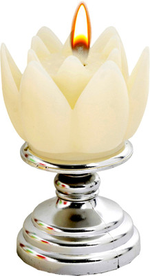 LOF Artificial Lotus Flower Shape Battery Operated Soft Dancing Light with Silver Stand for Home Decoration Color White Candle(White, Pack of 1)