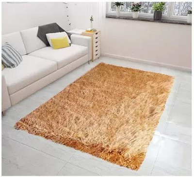 SR Handloom Gold Polyester Carpet(2 ft,  X 4 ft, Rectangle)