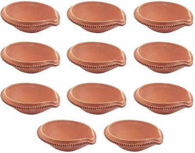 BS NATURAL Set of 11 Pieces Clay Terracotta Big Size Earthenware Handmade Traditional Diya Pottery (Pack of 11) Table Diya Set(Height: 2 inch)