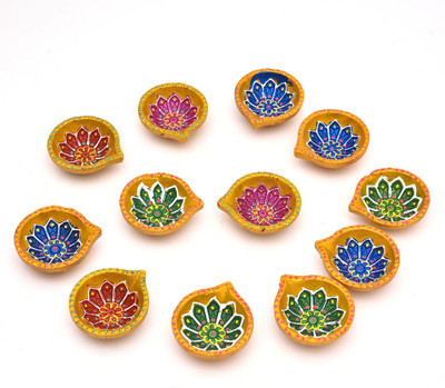 desi shopping Earthenware (Pack of 12) Table Diya Set(Height: 3 inch)