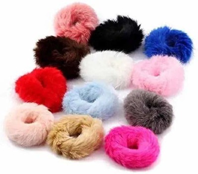 Sharum Crafts Fluffy Soft Fur Elastic Multicolour Hair Rubber Bands for Kids Girls Women Rubber Band(Multicolor)