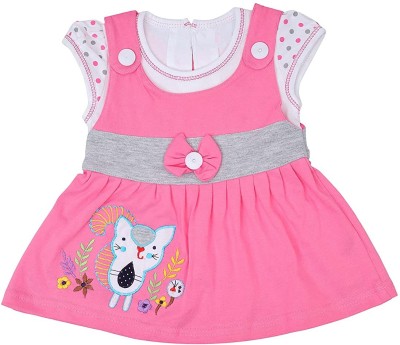 AmazBaby Baby Girls Midi/Knee Length Casual Dress(Pink, Short Sleeve)