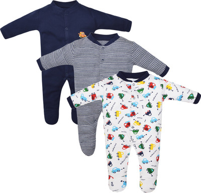 Mini Berry Romper For Baby Boys & Baby Girls Casual Printed Pure Cotton(Blue, Pack of 3)