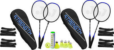 Jaspo Voyager Plus GX-01 Series High Tempered Steel Shaft Racket Badminton Set of 2 with 6 Nylon Shuttlecocks + 4 Grip for Beginner to Professional for Training Practice Badminton Kit Jaspo Voyager Plus GX-01 Series High Tempered Steel Shaft Racket Badminton Set of 2 with 6 Nylon Shuttlecocks + 4 Grip for Beginner to Professional for Training Practice Badminton Kit