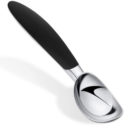 SHIDHMI Premium Heavy Duty Solid Stainless Steel Non-Silp Rubber Handle Ice Cream Scoop, (Black) Kitchen Scoop