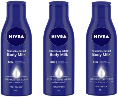 NIVEA Nourishing Lotion Body Milk With Deep Moisture Serum 75 ml (Pack of 3)(225 ml)