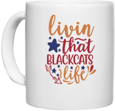 UDNAG White Ceramic Coffee / Tea 'Black Cats | Livin that blackcats life' Perfect for Gifting [330ml] Ceramic Coffee Mug(330 ml)