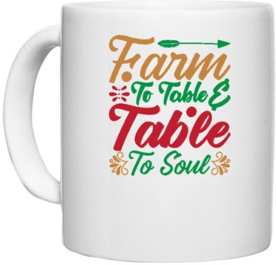 UDNAG White Ceramic Coffee / Tea 'Christmas | farm to table table to soul' Perfect for Gifting [330ml] Ceramic Coffee Mug(330 ml)