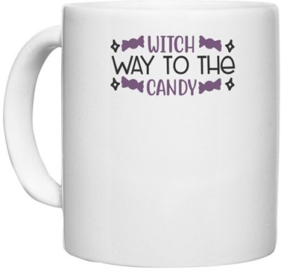 UDNAG White Ceramic Coffee / Tea 'Halloween | Witch Way to the candy copy' Perfect for Gifting [330ml] Ceramic Coffee Mug(330 ml)