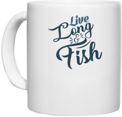 UDNAG White Ceramic Coffee / Tea 'Fishing | Live long' Perfect for Gifting [330ml] Ceramic Coffee Mug(330 ml)