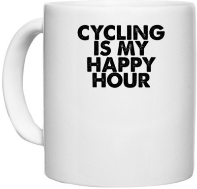 UDNAG White Ceramic Coffee / Tea 'Cycling | cycling is my happy hour' Perfect for Gifting [330ml] Ceramic Coffee Mug(330 ml)