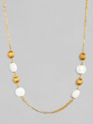 RUBANS Gold Plated Contemporary White and Golden Bead Necklace Gold-plated Plated Alloy Necklace