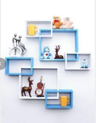 ANB Enterprises Wall shelf intersecting shelves set of 3MDF Intersecting Style Shelf Creating a Sleek Look For a Modern Room. Wall Hanging Accessories Included. Easy To Install MDF (Medium Density Fiber) Wall Shelf(Number of Shelves - 6, White, Blue)