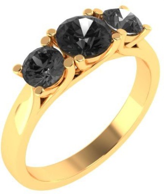 KRISHNO JEWELS Sterling Silver Onyx Gold Plated Ring