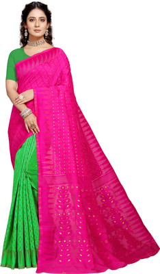 Kanooda Prints Self Design Bollywood Net Saree(Pink)